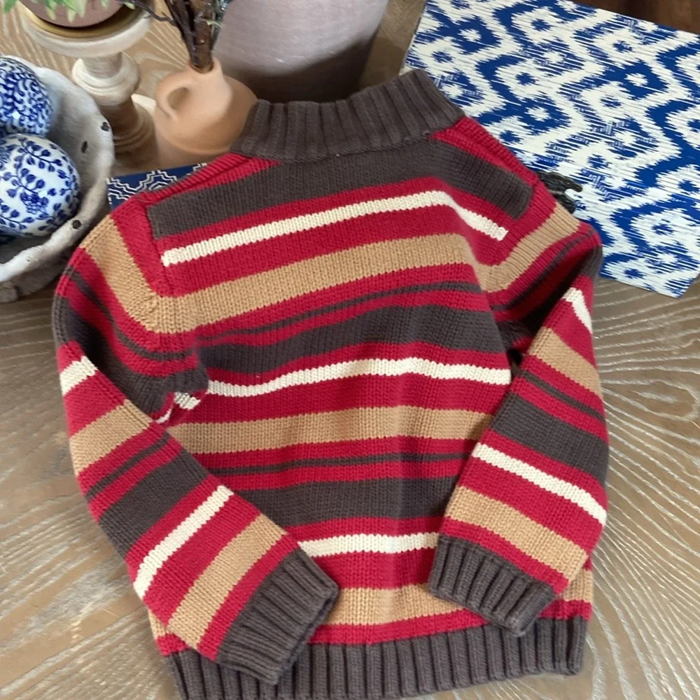 Boys Gymboree Red & Brown Striped 1/4 Zip Sweater Size Small